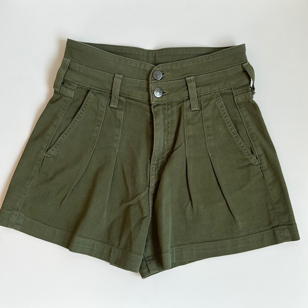 Veronica Beard Olive Green High-Waist Pleated Shorts
